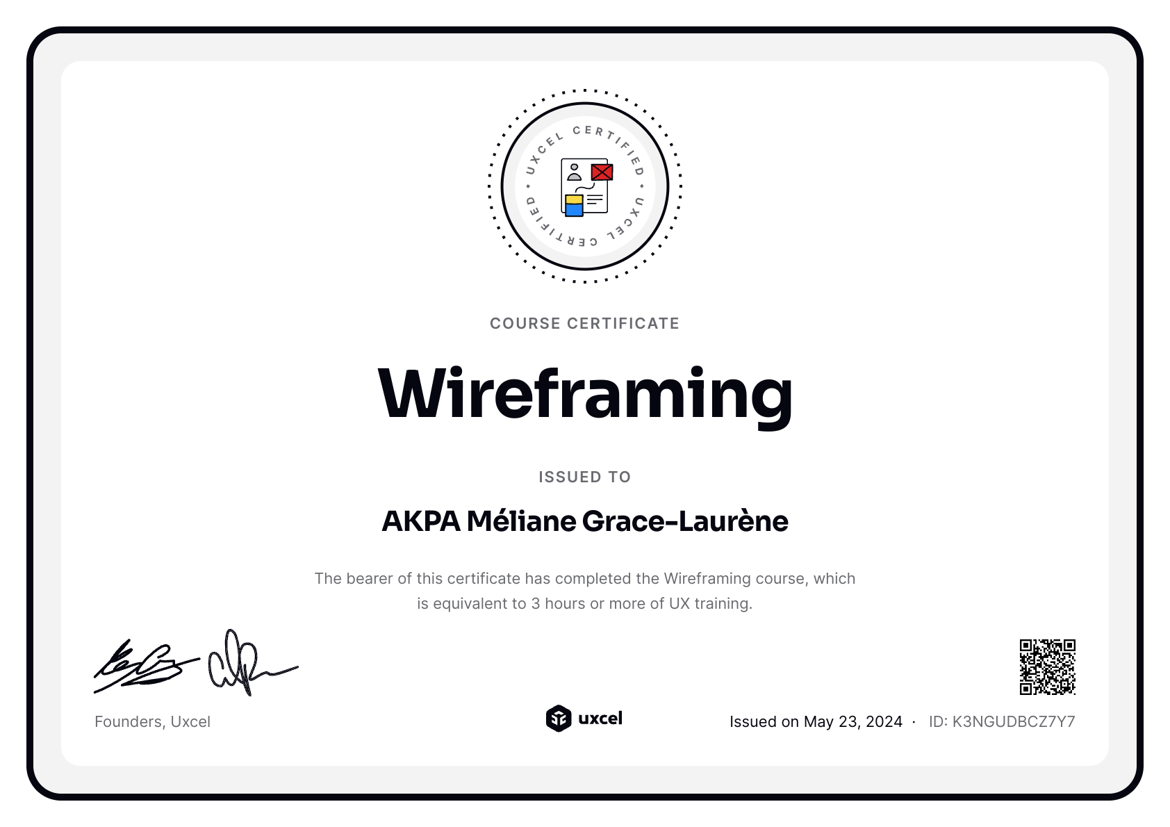 AKPA Méliane Grace-Laurène's certificate